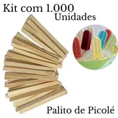 Kit Palito de Picolé com 1.000 Unidades Ponta Quadrada Madeira