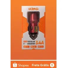 Carregador Veicular USB Duplo 3.4A Rápido e Estável (Modelo LE-528)