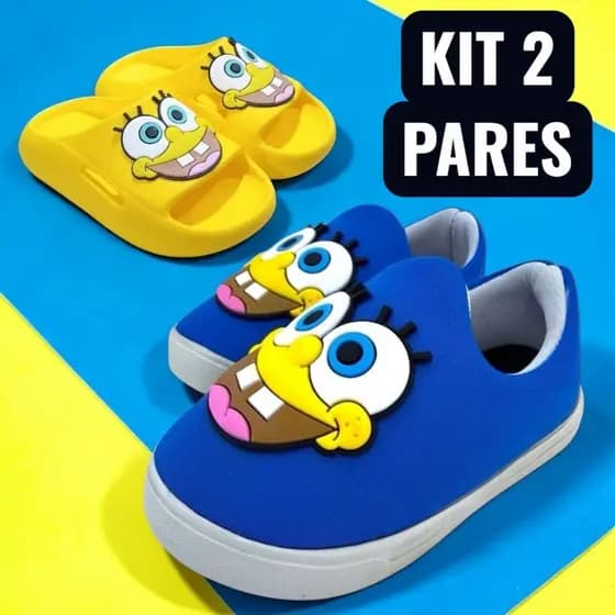 Kit 2 Pares Infantil Masculino Tênis E Chinelo Bob Para Meninos Casual E Estiloso Promoção