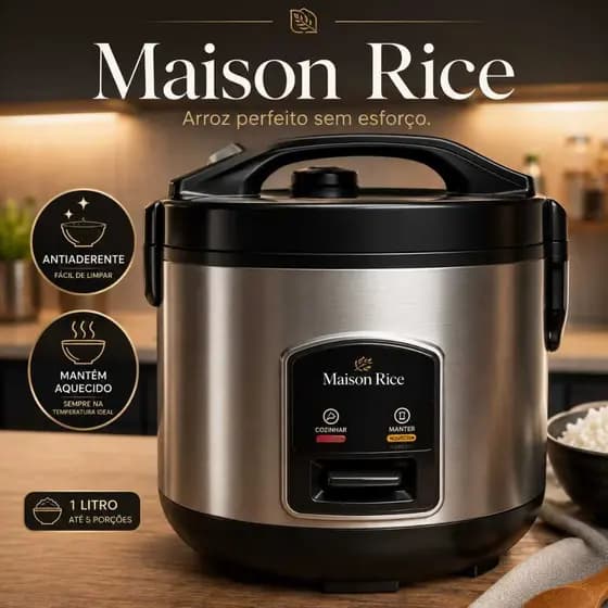 Panela Elétrica de Arroz 1 Litro 127V Antiaderente Automática Mantém Aquecido Maison Rice