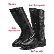Bota Couro Motoqueiro Impermeavel Chuva Moto Motociclista Motoboy Resistente Confortavel Trabalho