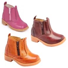 Bota Botina Infantil Festa Junina Rosa Marrom Couro Country Zíper Menino Menina Estilosa Escola