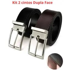 Kit 2 Cintos Social Couro Masculino Dupla Face Fivela em Metal Elegante Regulável Trabalho