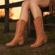Bota Texana Western Cano Alto Feminina Com Bordado Super Tendencia Bico Fino Rodeio Oferta