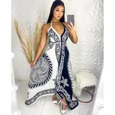 Vestido lenço de ponta verão moda praia, modelagem midi com barra assimetrica decote V, alcas finas com amarracao