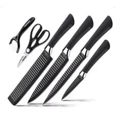 Jogo de Facas Supreme Profissional Cozinha/Churrasco - Kit com 6 Peças - Aço Inoxidável e ABS Reforçado