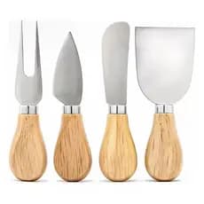 Conjunto 4 Peças P/ Cortar Queijo Inox Facas Espátula