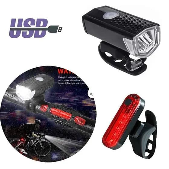 Lanterna Frontal para Bicicleta Recarregável por USB com Conjunto de Lanterna Traseira, Fácil de Instalar, 3 Modos, Aces