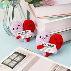 2 Pçs Engraçado Apoio Emocional Pelúcia Bonito Crochê Coração Decorativo Suporte Com Cartão Motivacional SHOPQJC0625