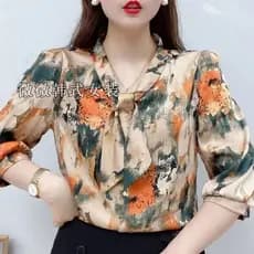 Novo Chiffon Floral  Blusas Ladies Para Mulheres Mais Tamanho Verão Estilo Coreano Moda Impressa