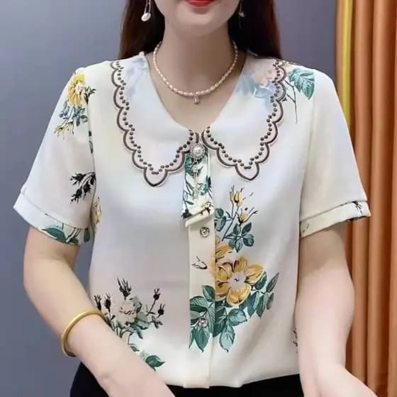 [Entrega 24horas] Novas Blusas Floral Chiffon De Verão Senhoras Para Mulheres Mais Tamanho Moda Coreana Impressa