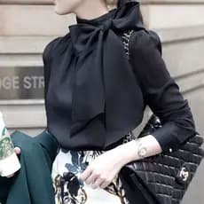 black Blusa Para Mulheres Elegante Escritório formal Camisa Estilo Coreano Moda Simples plus size Manga Comprida