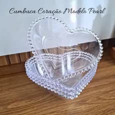 KIT C/ 12 CUMBUCAS CORAÇÃO PETISQUEIRA EM ACRÍLICO CRISTAL MODELO PEARL/PÉROLA DELICADA E RESISTENTE