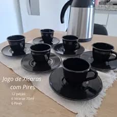 KIT 6 XÍCARAS DE ACRILICO 70ML COM PIRES NA COR PRETA, DELICADO, RESISTENTE E LINDO