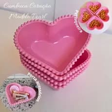KIT C/6 CUMBUCAS CORAÇÃO PETISQUEIRA EM ACRÍLICO ROSA BEBÊ MODELO PEARL/PÉROLA DELICADA E RESISTENTE