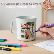 10 a 50 CANECAS DE PINTAR/COLORIR CAPIVARA, PLÁSTICO RESISTENTE 400ML C/DESENHO DIVERTIDO, CRIATIVO