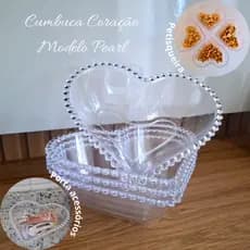 KIT C/06 CUMBUCAS CORAÇÃO PETISQUEIRA EM ACRÍLICO CRISTAL MODELO PEARL/PÉROLA DELICADA E RESISTENTE