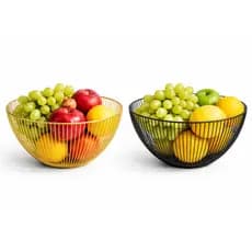 Fruteira de Metal Moderna 25cm | Cesto Decorativo Preto ou Dourado | Centro de Mesa Elegante