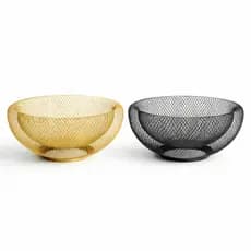 Fruteira de Metal Moderna Preta e Dourada Cesto Vazado Decorativo Premium para Cozinha e Mesa