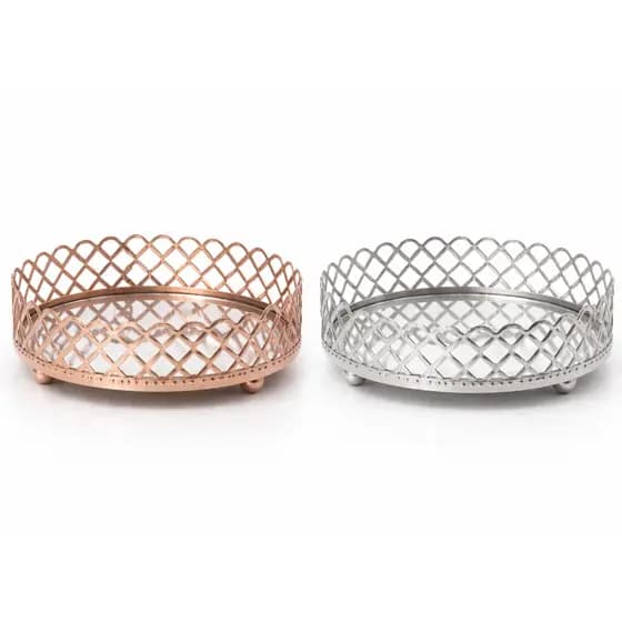Bandeja Decorativa Espelhada 12cm Rose ou Prata Bandeja Lavabo Metal Luxo Porta Perfume e Difusor