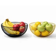 Fruteira de Metal Moderna 25cm Preta ou Dourada Cesto Decorativo Premium Cozinha