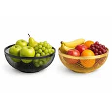 Fruteira Moderna em Metal Vazado Preto ou Dourado 29cm | Centro de Mesa Decorativo Premium