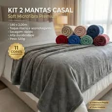 Kit 2 Cobertor Manta Casal Soft Microfibra 530g 1,80x2,00m Macia Quente Conforto