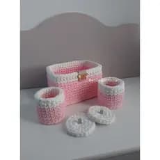 kit higiene bebê croche em fio de malha quarto de bebe cestos organizadores