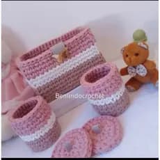 kit higiene bebê personalizado croche em fio de malha 3 peças quarto infantil e quarto de bebe