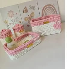 kit higiene bebê crochê em fio de malha, quarto infantil quarto jardim encantado quarto safari
