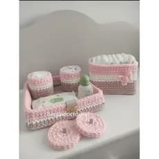 kit higiene bebê croche em fio de malha - 4 peças.Quarto de bebê safari, jardim encantado .