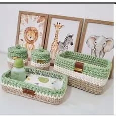 kit higiene bebê personalizado crochê fio de malha quarto de bebe safari baby jardim encantado