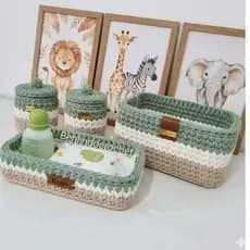 kit higiene bebê personalizado crochê fio de malha- Quarto safari, safari baby, decoração infantil