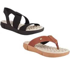 Kit 2 Pares Sandália + Chinelo Feminino Ortopédico Casual Leve Macio Confortável