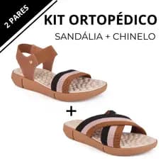 Kit 2 Pares Chinelo + Sandália Feminina Ortopédica com Palmilha Massageadora Casual Leve e Macio