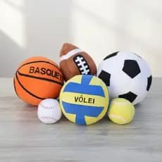 KIT DE BOLAS DE PELÚCIA 6 PEÇAS FUTEBOL BASQUETE VÔLEI FUTEBOL AMERICANO TÊNIS BEISEBOL