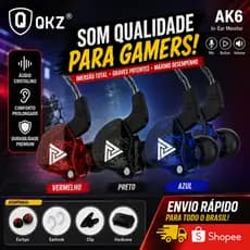 Fone de ouvido gamer com microfone cobre driver fone de ouvido esportivo baixo estéreo QKZ