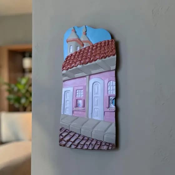 Quadro de Parede Casinhas Rosa Quadro Decorativo