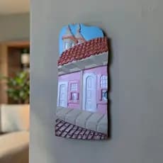 Quadro de Parede Casinhas Rosa Quadro Decorativo