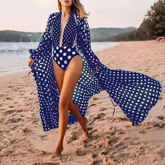 INS 2025 Nova Moda Praia: Maiô de Uma Peça com Proteção Solar e Saída de Praia de Manga Longa em Malha para Mulheres (Pr