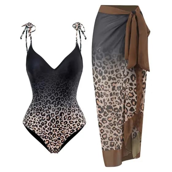 Maiô retrô com amarração e saia de praia, conjunto de moda feminina dois em um para praia.