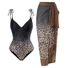 Maiô retrô com amarração e saia de praia, conjunto de moda feminina dois em um para praia.