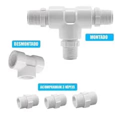 Adaptador Tee 1/2 ABS Para Torneira + 3 Niples 1/2 Grátis veda Rosca