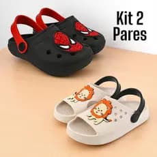 Kit 2 Sandálias Infantil Menino Confortável Antiderrapante Babuche Slide Papete Casual