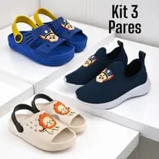 Kit 3 Pares , Tenis Sandalia Babuche Papete Slide Infantil Menino Leve Confortável