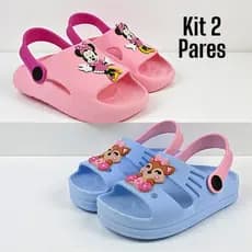 Kit 2, Pares Sandália Babuche Slide Papete Infantil Menina Macia Leve Confortável Casual