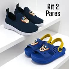 Kit 2 Pares, Infantil Menino Tênis  Sandália Papete  Slide Babuche Confortável Casual