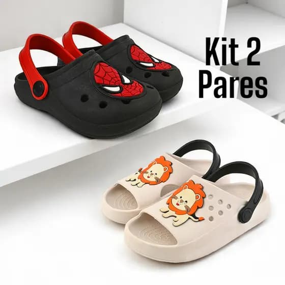 Kit 2 Pares, Sandália Babuche Slide Infantil Menino Confortável Leve Macio Casual