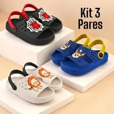 Kit 3 Pares Sandália Infantil Menino Babuche Papete Slide Confortável Leve Para Dia a Dia