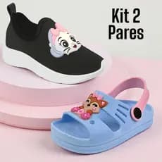 Kit 2 Pares, Tênis Infantil Menina e Sandália Confortável Leve Macio Antiderrapante